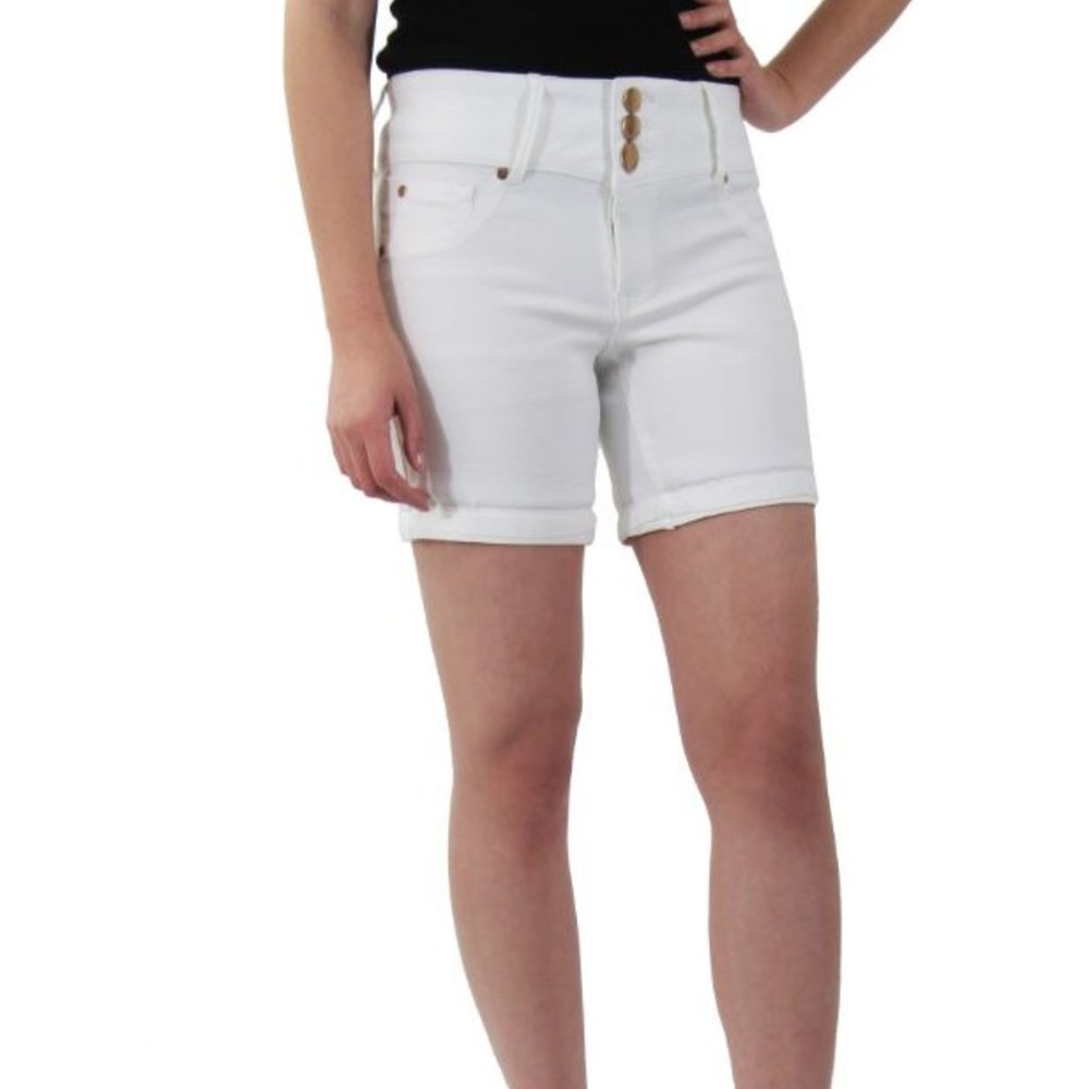 3 Button White Shorts